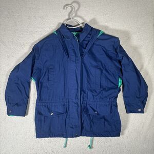 Towne‎ By London Fog Parka Women's Size Small Regular Blue Teal Bandana Accents